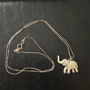 Enamel Elephant pendant necklace, 18” chain. Sterling silver w/ diamond accents
